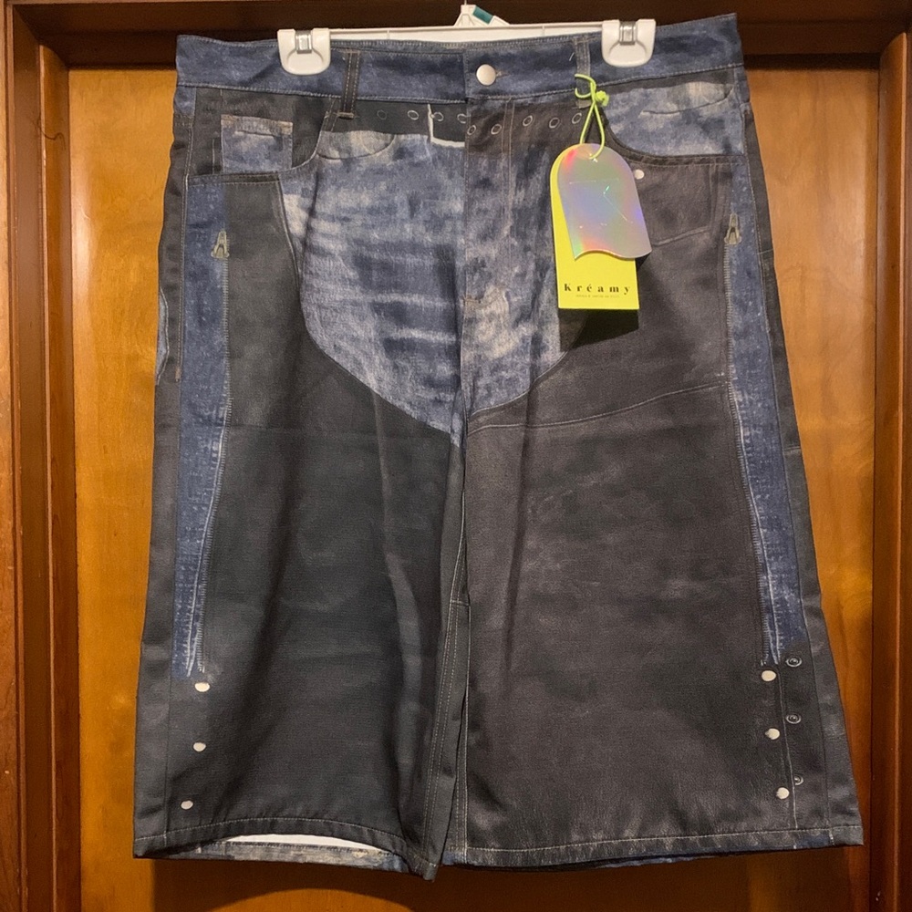NWT Kreamy Size XL Double Denim Long Culotte Shorts
